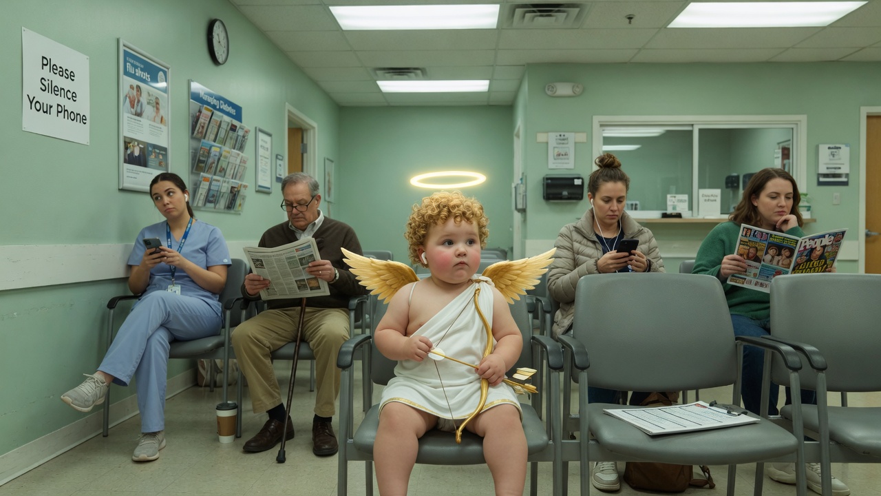 cherub in a medical waiting room