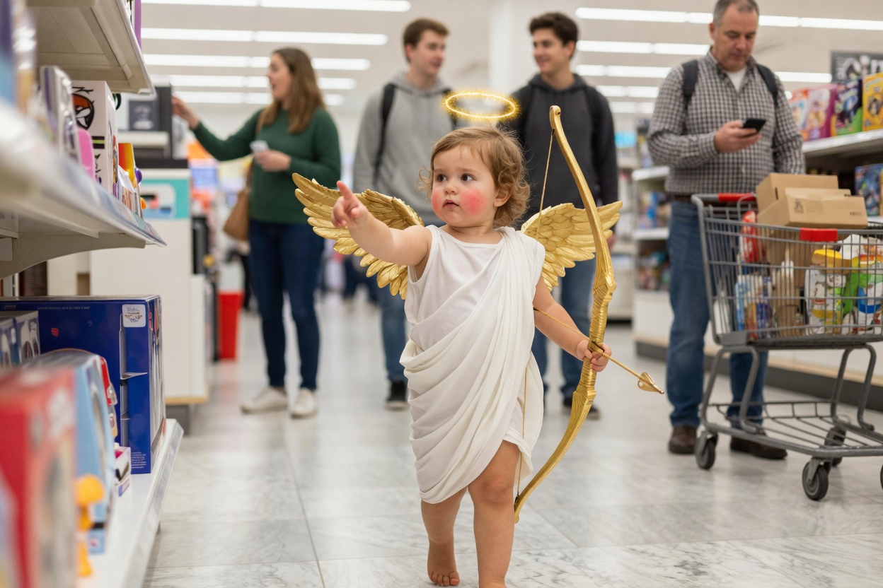 cherub in a big-box store aisle
